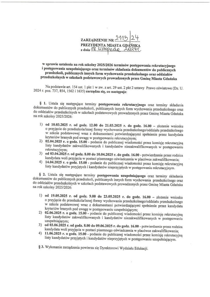 Dokument z informacjami o rekrutacji do przedszkola na rok 2025/2026.
#DostepnoscCyfrowa