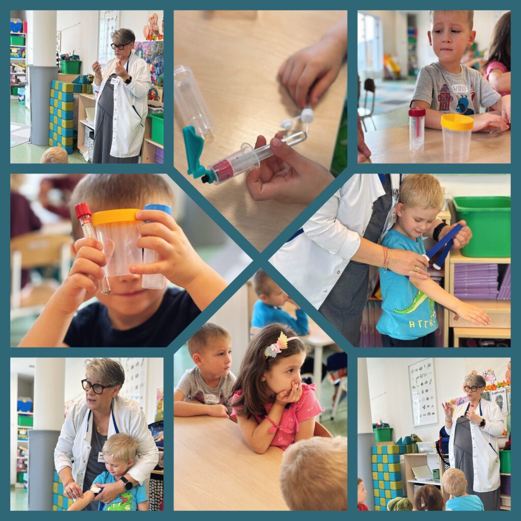 Dzieci w sali dydaktycznej biorą aktywny udział w zajęciach z panią pielęgniarką.
#DostepnoscCyfrowa