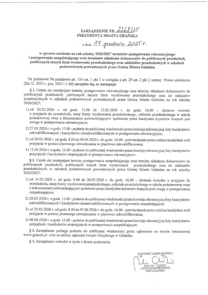 Zarządzenie Prezydenta Miasta w sprawie rekrutacji.
#DostepnoscCyfrowa